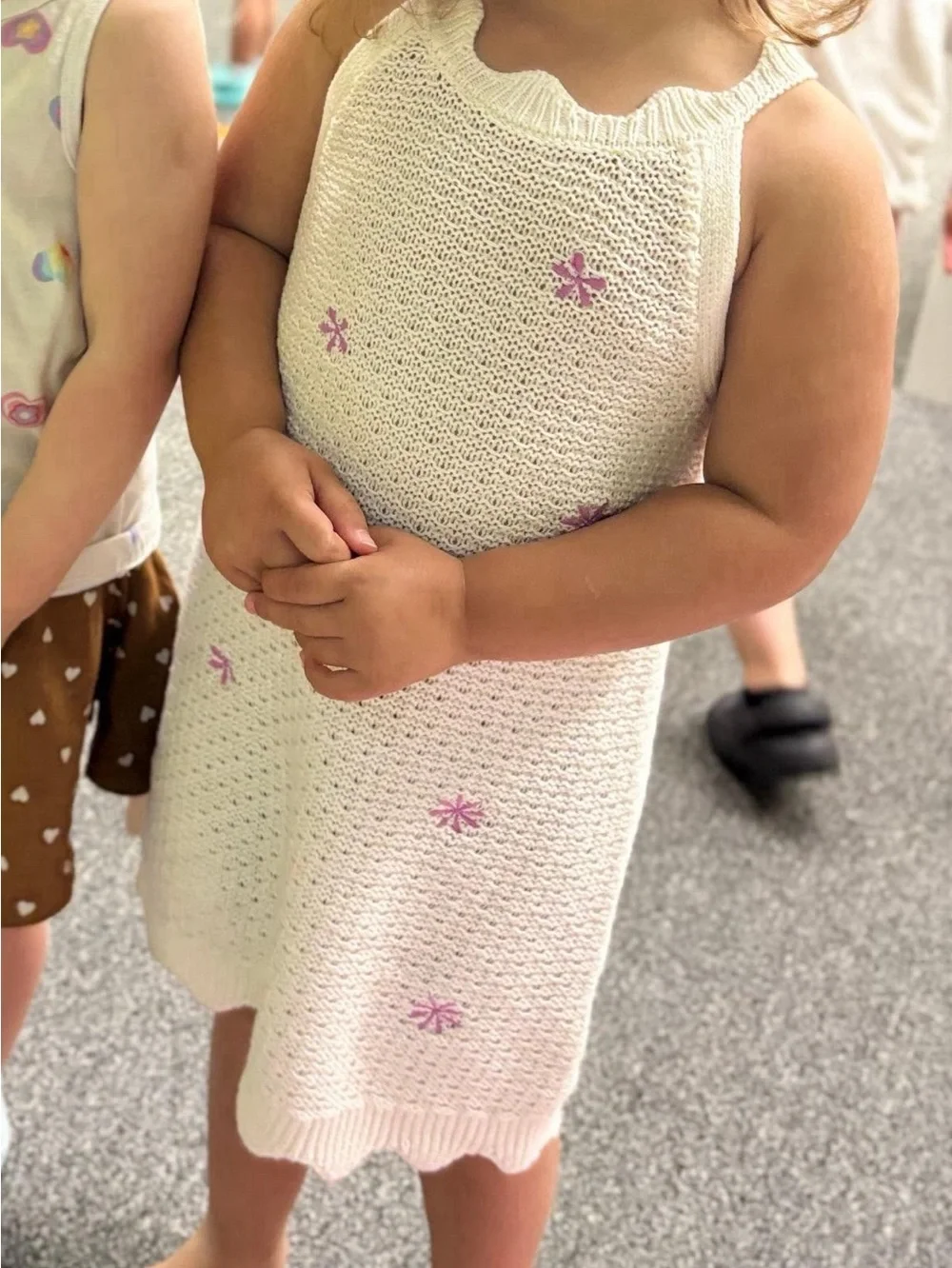 3/$25 Old Navy | White Knit Dress with Pink Flower Accents